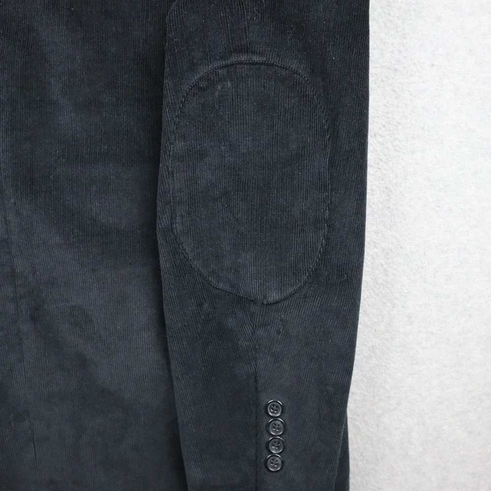 Perry Ellis Portfolio Blazer Mens 40S Slim Fit Black Corduroy Elbow Patches